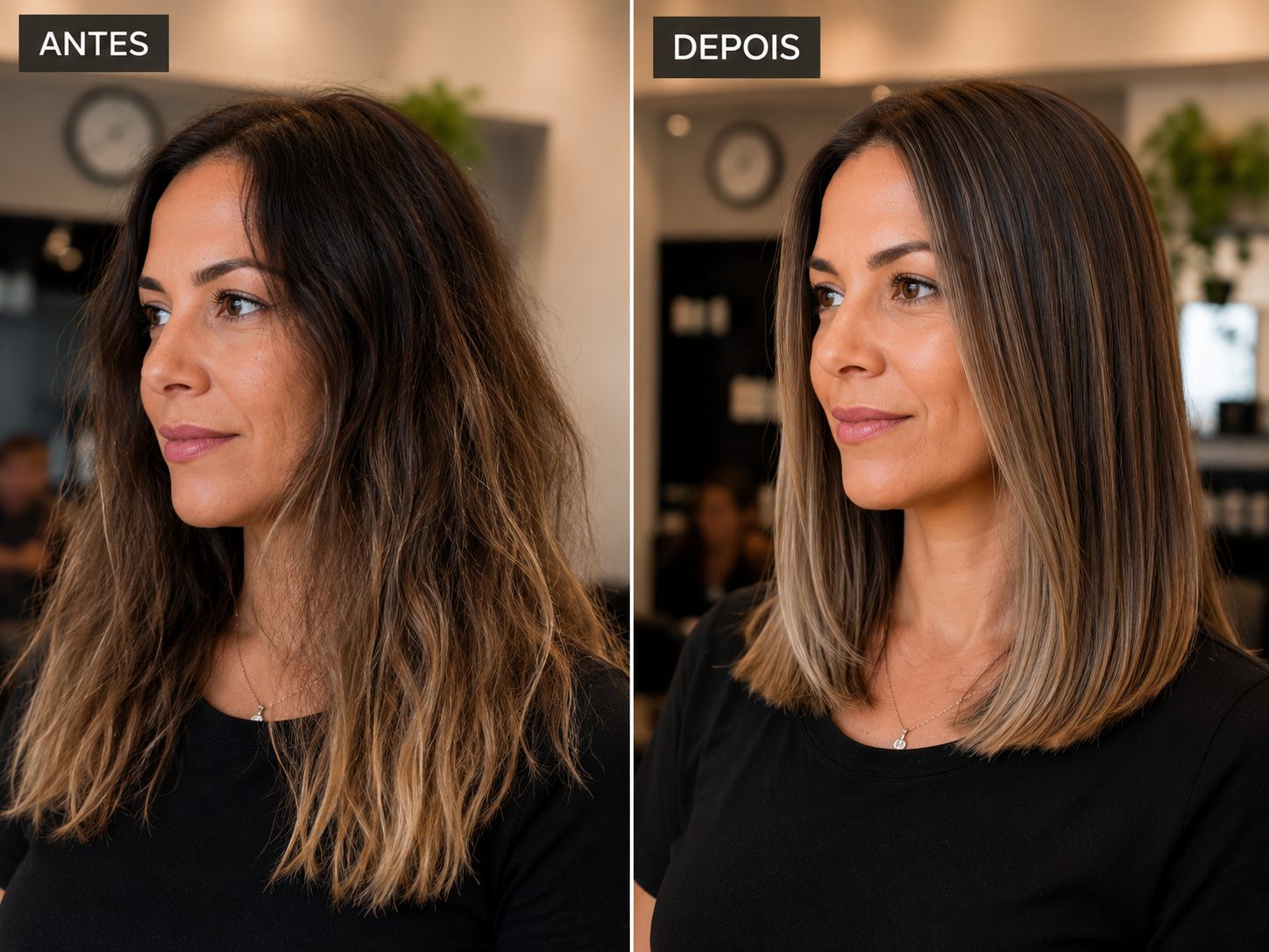 Antes e depois — mechas e corte